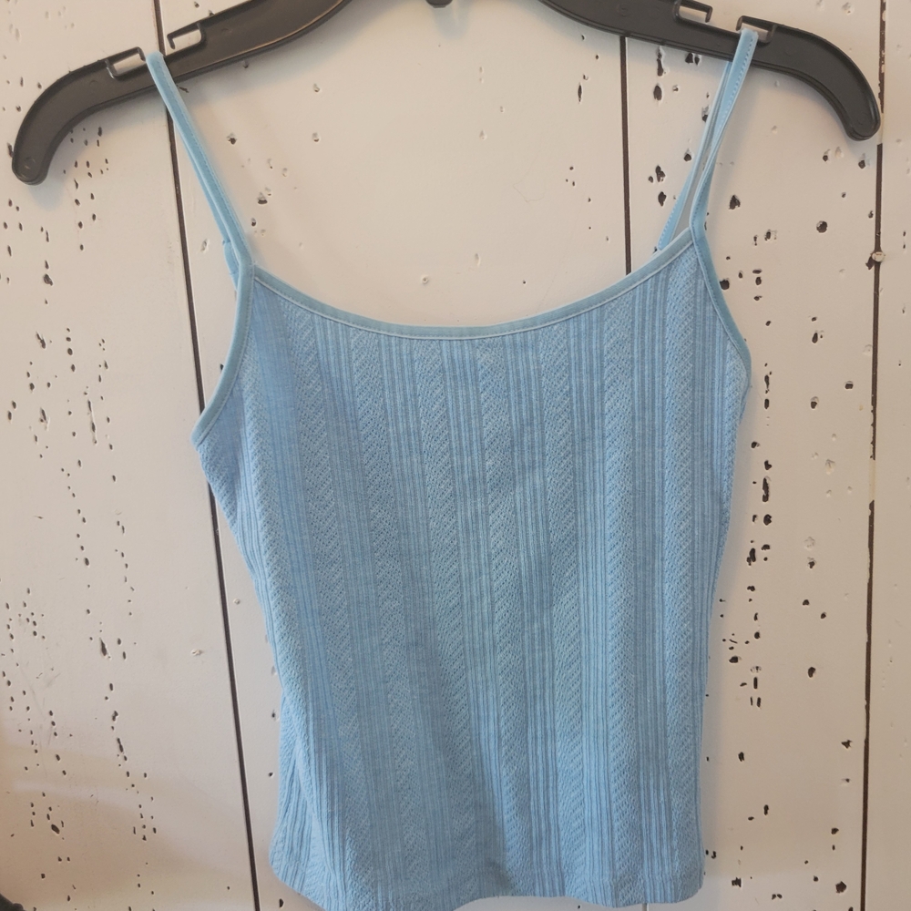 American Eagle Outfitters Blue Ribbed Camisole With Adjustable Straps